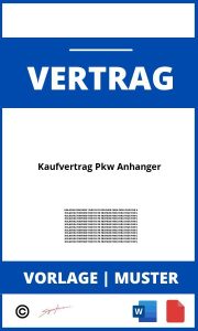 Kaufvertrag Pkw Anhänger WORD PDF